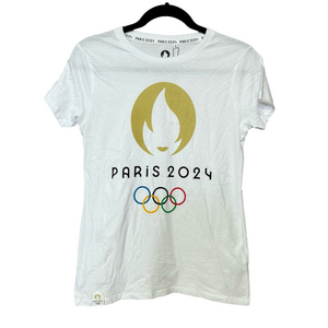 NWT Official Paris 2024 Olympics White & Gold Graphic T-Shirt Size Small